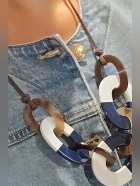 Hermes Navy, White Buffalo Horn Karamba Necklace